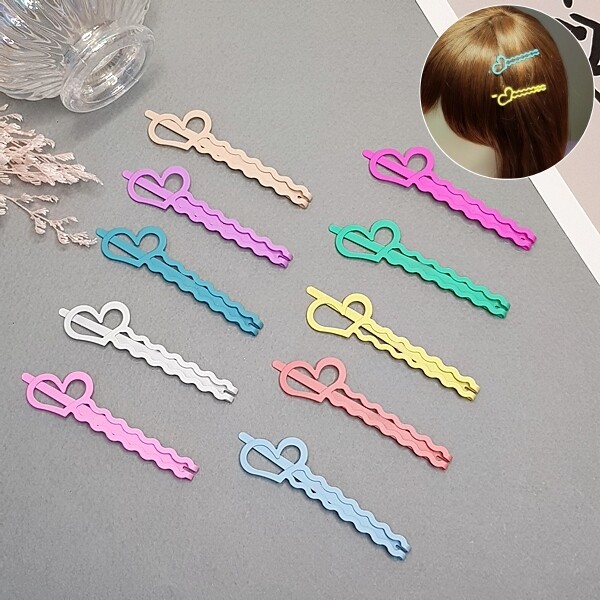 [오늘출발] 무료배송 10개입)하트물결 컬러실핀 색깔실핀 예쁜 무광컬러실핀 걸그룹머리핀 유아 어린이 머리핀 콩이네