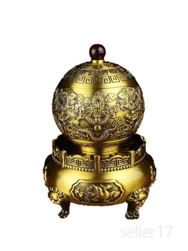 불교용품 구리 회전 인센스향로 뚜껑있는 향로 아로마 테라피 스토브 공예품