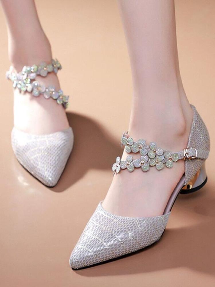 클로수 더블 엘프 스트랩 블록힐 소프트솔 미드 하이힐 4cm