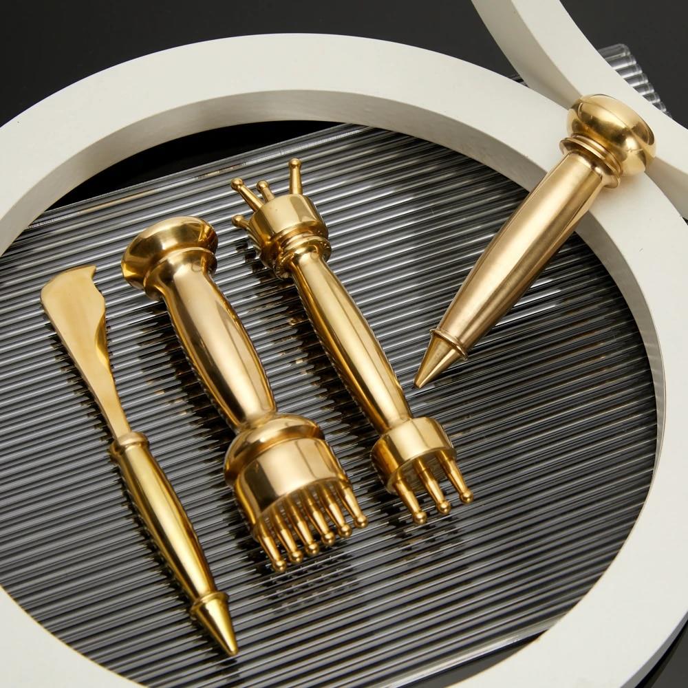 안마 시트 순수 구리 자오선 마사지 스틱 트리거 포인트 바디 마사지기 황동 스크래핑 보드 근육 이완 침혈