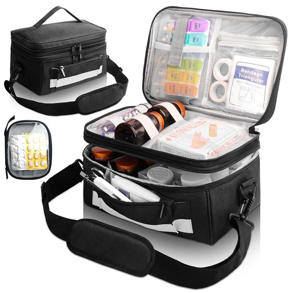 알약 정리함 밀폐 상자 대형 여행용 용기 디스펜서 약 보관 병 케이스 방수 및 가방 여성 남성용 블랙 미국