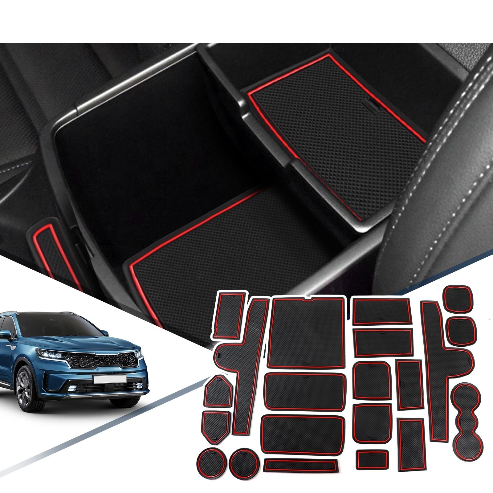 RUIYA 쏘렌토 MQ4 호환전용 소음 방지 인테리어 안티노이즈 도어 슬롯 패드 레드 1개