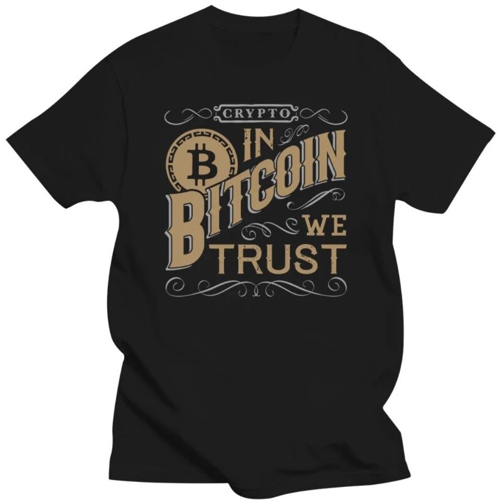 비트코인 Bitcoin에서 남성용 암호 화폐 티셔츠 블록 체인 머니 빈티지 코튼 티 크루넥 소매 상의 여름