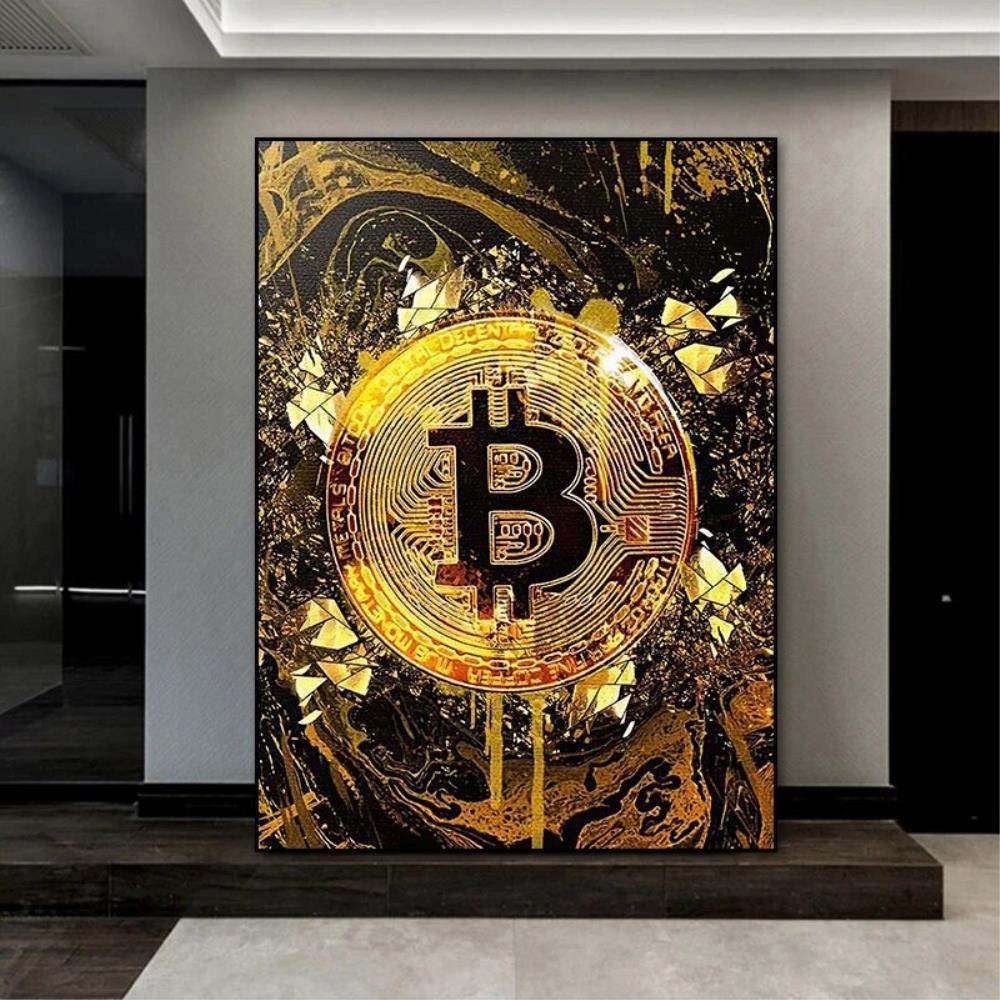 비트코인 크리에이티브 페인팅 포스터 및 프린트 현대 북유럽 벽 아트 거실 복도 홈 데코