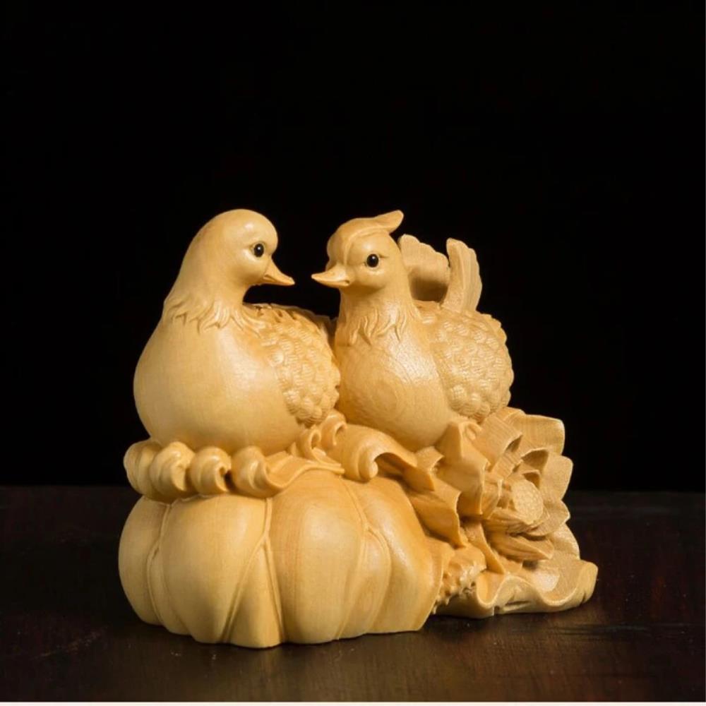 원앙새 만다린 오리 동상 6CM 나무 예술 공예 홈 인테리어 단단한 행운의 마스코트 결혼 선물