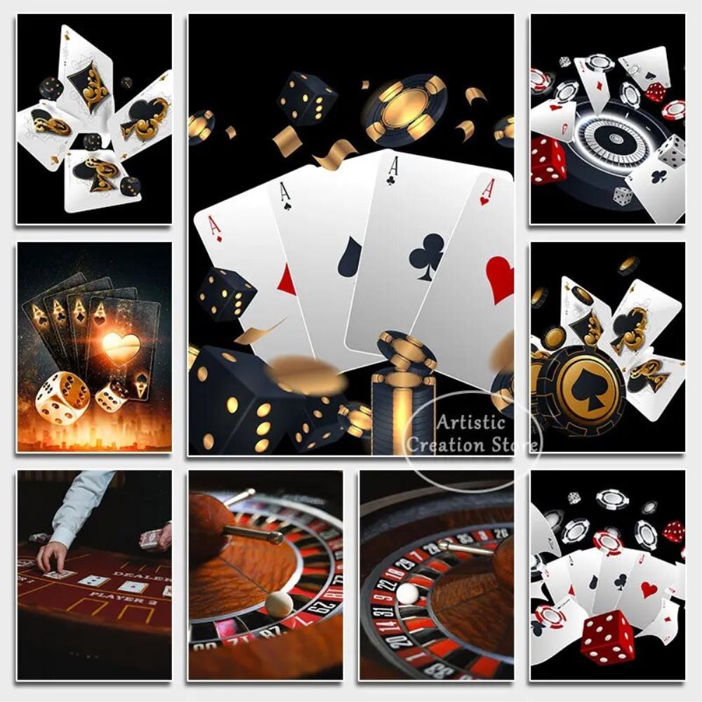 홀덤게임 베니스 카지노 로얄 도박 카드 게임 주사위 포커 포스터 인쇄 캔버스 밤 벽 그림 바 방 장식