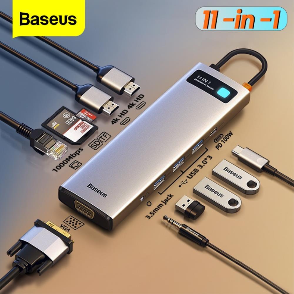 컴퓨터 PC 노트북 변환 젠더 어댑터 케이블 컨버터 Baseus-USB C 허브 멀티 이더넷 네트워크 PD 100W 타입