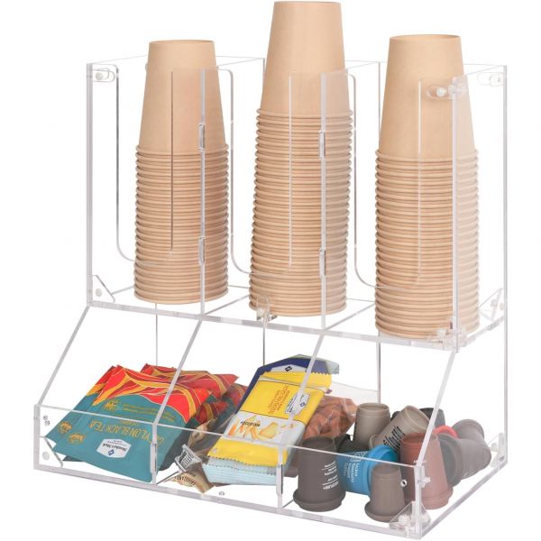 커피 스테이션 정리함 아크릴 조미료 카운터탑 클리어 컵 및 뚜껑 디스펜서 브레이크룸용 조립 모드가 있는