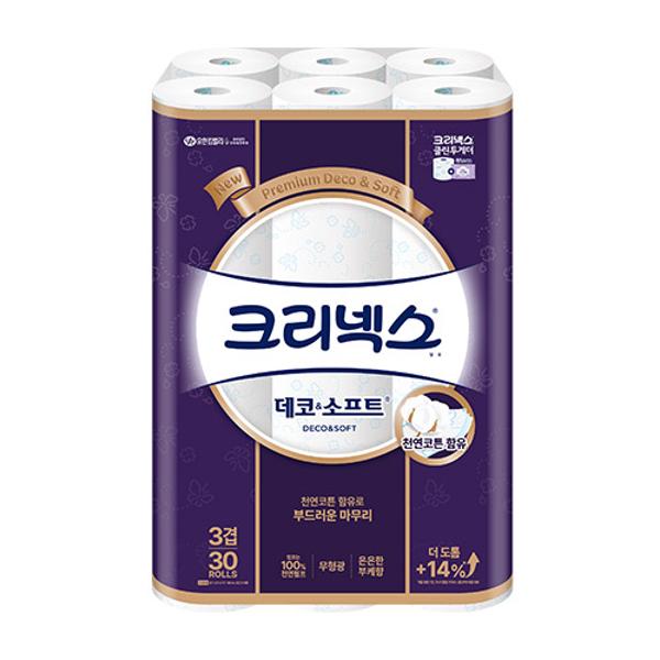 [오늘출발] 크리넥스 3겹 데코소프트 화장지 27m 30롤 (EA) 크리넥스 어린이집 편의점 자취 집들이 조리원 재구매 깔끔한 1세트