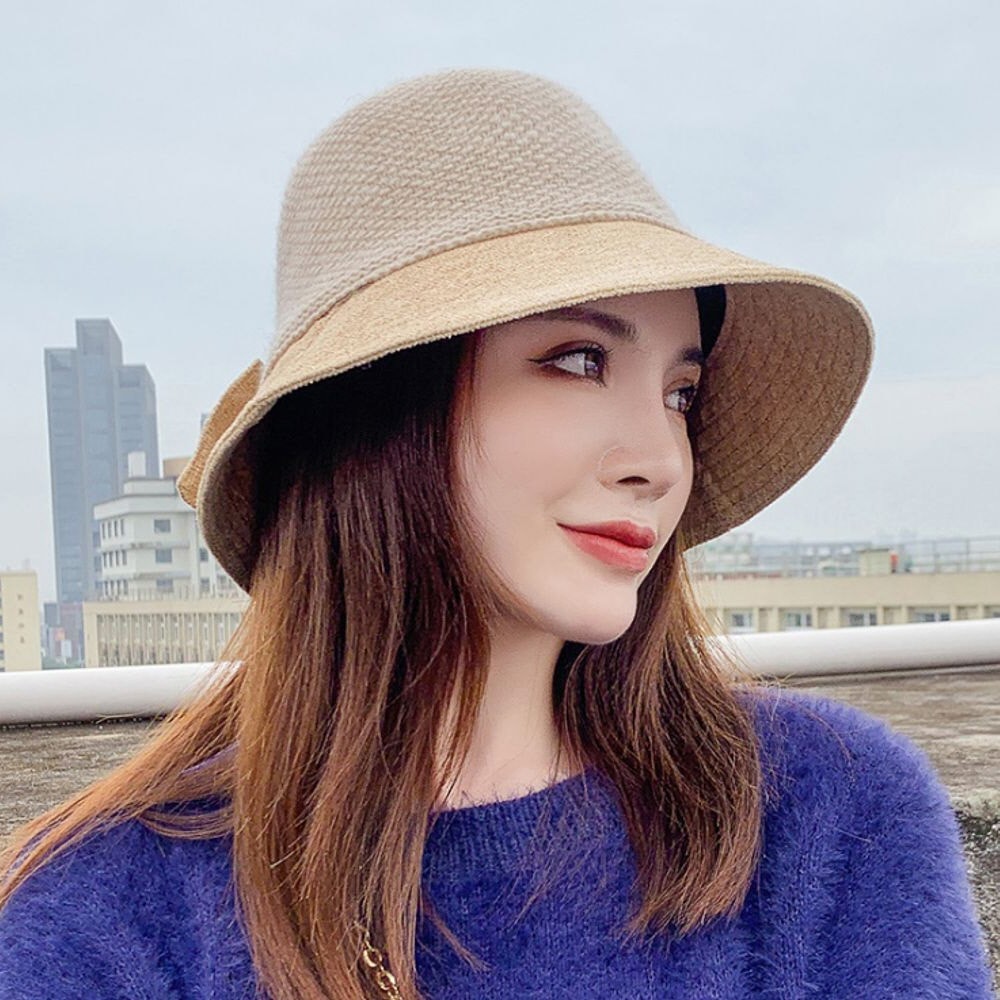 자외선차단 골프외출 기모 모자 캡 은창 러블리 리본 니트 보온 햇 히트 사파리 벙거지 여성 겨울 여자