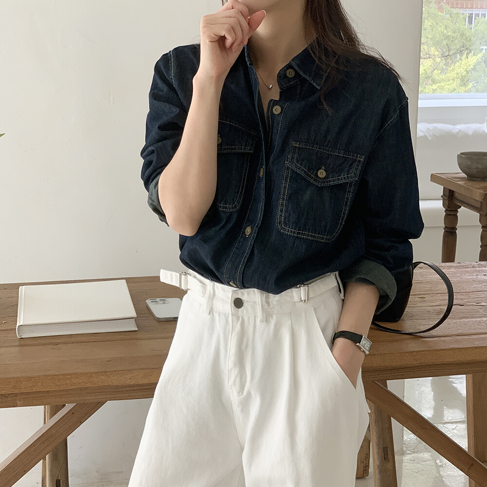 토마토팩토리 MADE/캐주얼룩포미닛 데일리 루즈핏 데님 셔츠(2color)