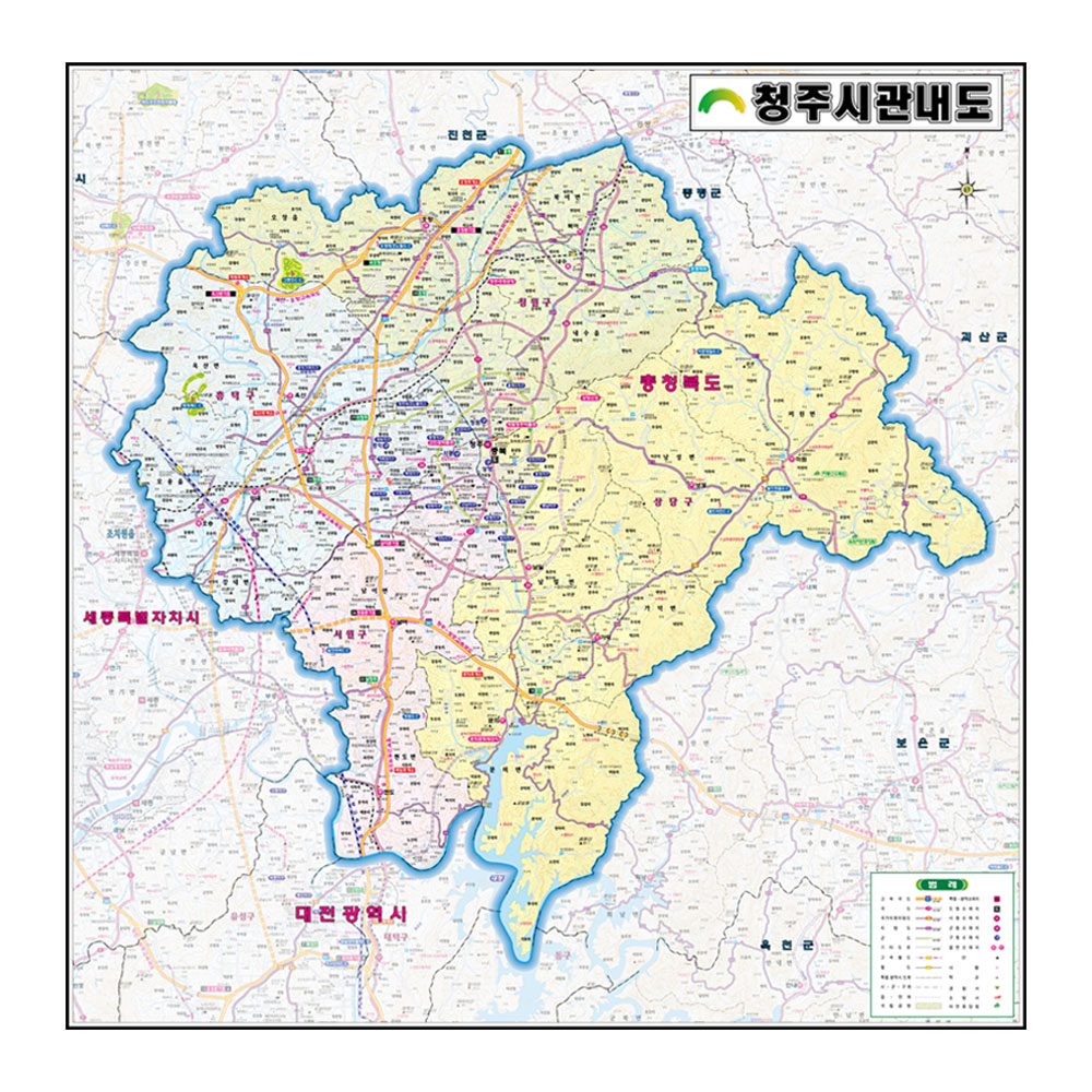 [오늘출발] 청주 지도 관내도 (기본 대형 코팅 210x210) 청주시 충북 부동산 전도