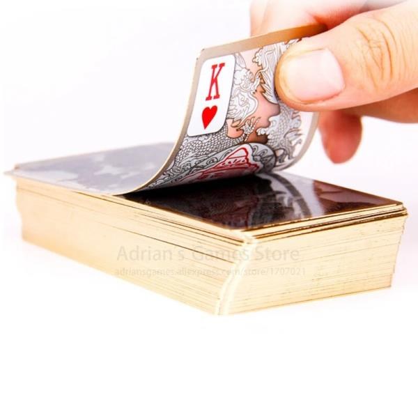 [해외] 골든 엣지 크리스탈 플라스틱 카드 놀이 데크 금도금 드래곤 포커 카드 긴 모양 95x52mm