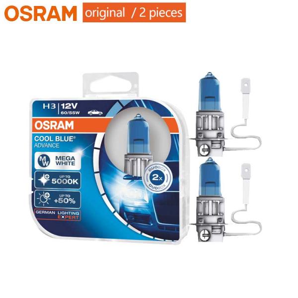 [오늘출발] OSRAM-H3 할로겐 쿨 블루 고급 자동차 헤드 라이트 안개등 + 50% 더 밝음 12V 55W 5000K 62151CBA (쌍)