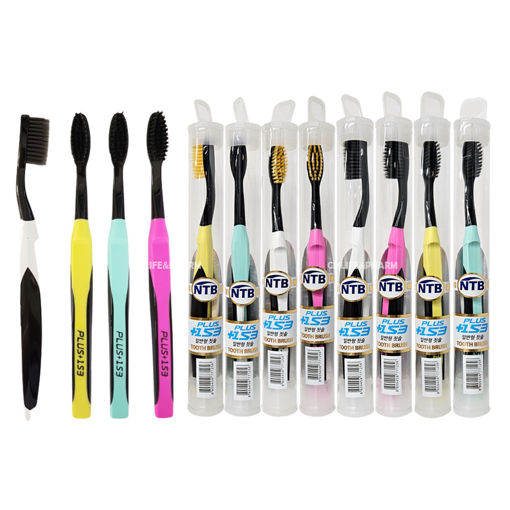 [신기술][오늘출발] Ntb PLUS153 흑칫솔 + 치간칫솔 + 케이스 12개/플러스153 성인 미세모 약국판매용