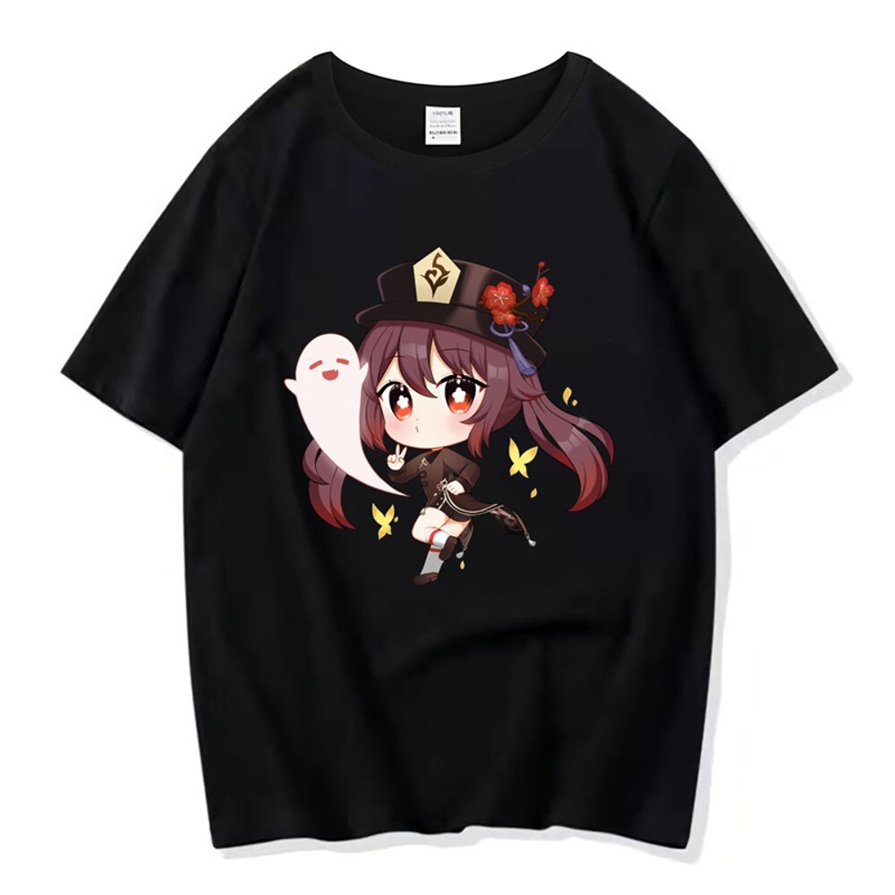 원신 씹덕티 호두 반팔 티셔츠 남자 여자 애니 커플 오타쿠 면 티