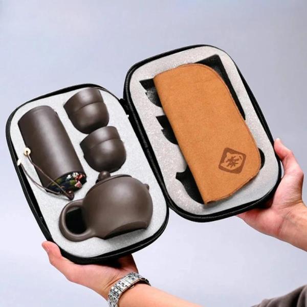 다도세트 휴대용 중국 여행 차 티팟 클레이 다도 4 Zi Ke 티 포트 세트