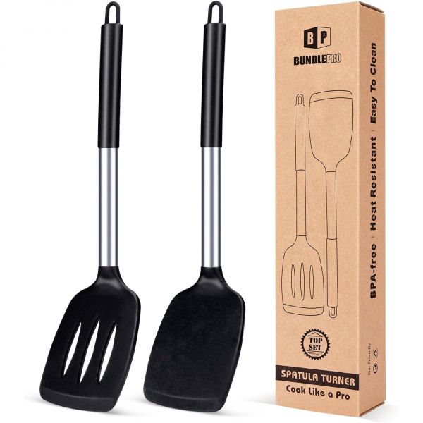 실리콘 솔리드 터너 2개 팩 비스틱 슬롯형 주방 주걱고내열 BPA 무료 조리기구 생선용 이상적인 계란 팬케