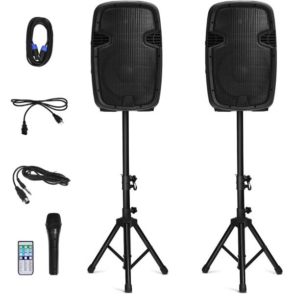 GOFLAME 2000W 2W 급전 스피커 블루투스 지원 12 휴대용 듀얼 PA 시스템 USB SD 카드 AUX MP3 FM 라디오 마