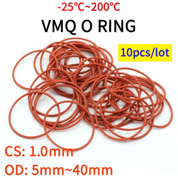 VMQ O 링 씰 개스킷 두께 CS 1mm OD 5 ~ 46mm 실리콘 고무 절연 방수 와셔 원형 모양 논톡시 레드 10 개