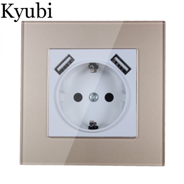 [해외] 새로운 디자인의 USB 벽 소켓 골드 컬러 아크릴 패치 프레임 더블 포트 5V 2A KDG-02 무료 배송