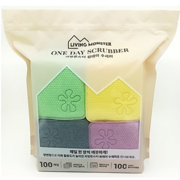 [오늘출발] (리빙몬스터)원데이 수세미 100입 (양면형)