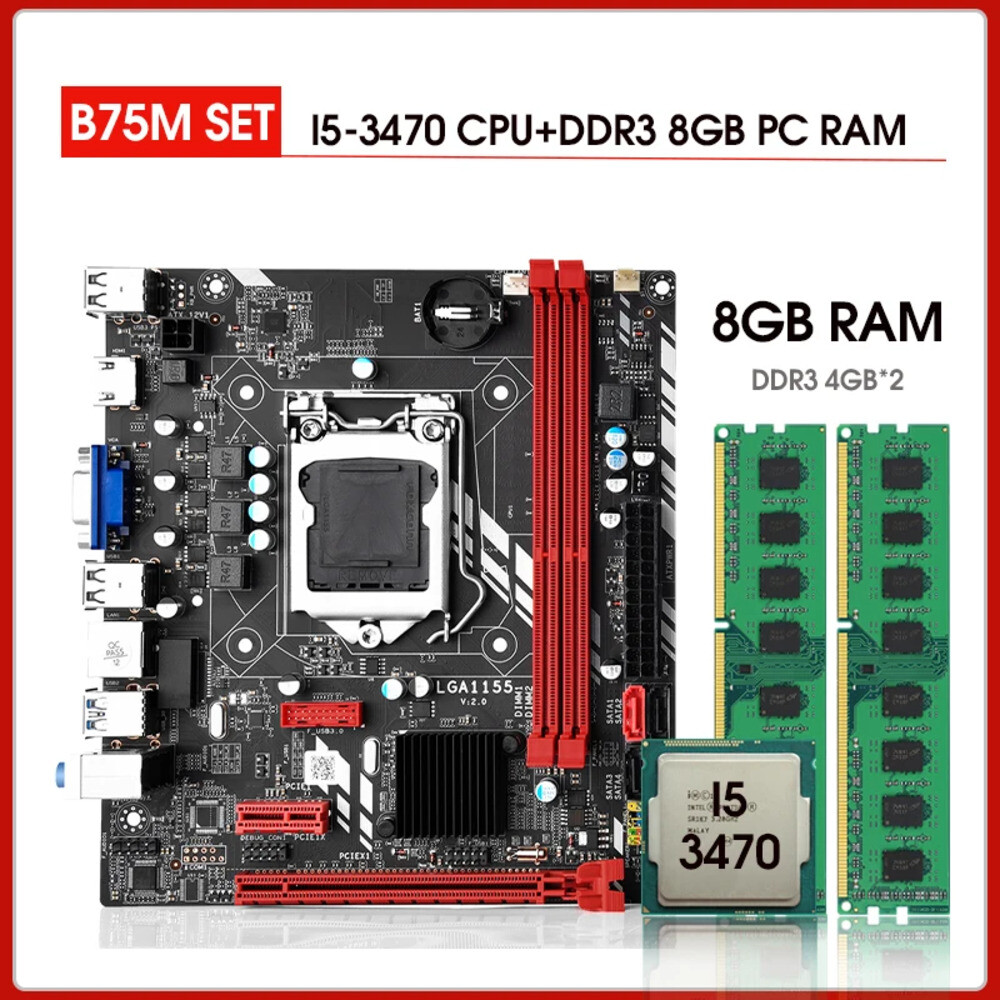 [해외] B75 메인 보드 키트 인텔 코어 I5 3470 CPU DDR3 2x4GB 8GB 1600MHz 데스크탑 메모리 USB3.0 SATA3.0