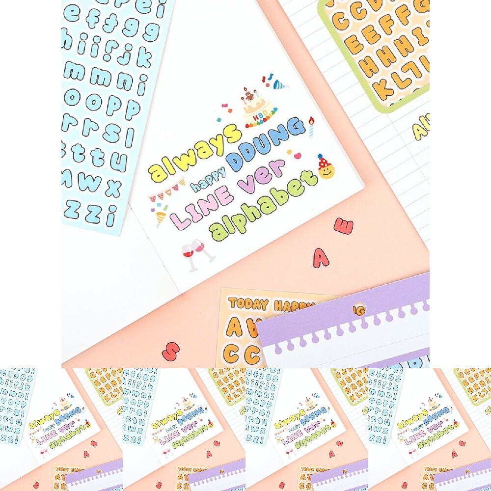 뚱파벳 투명라인 알파벳 스티커 8장 세트 /꾸미기스티커세트/다이어리스티커/귀여운스티커/스티커세트