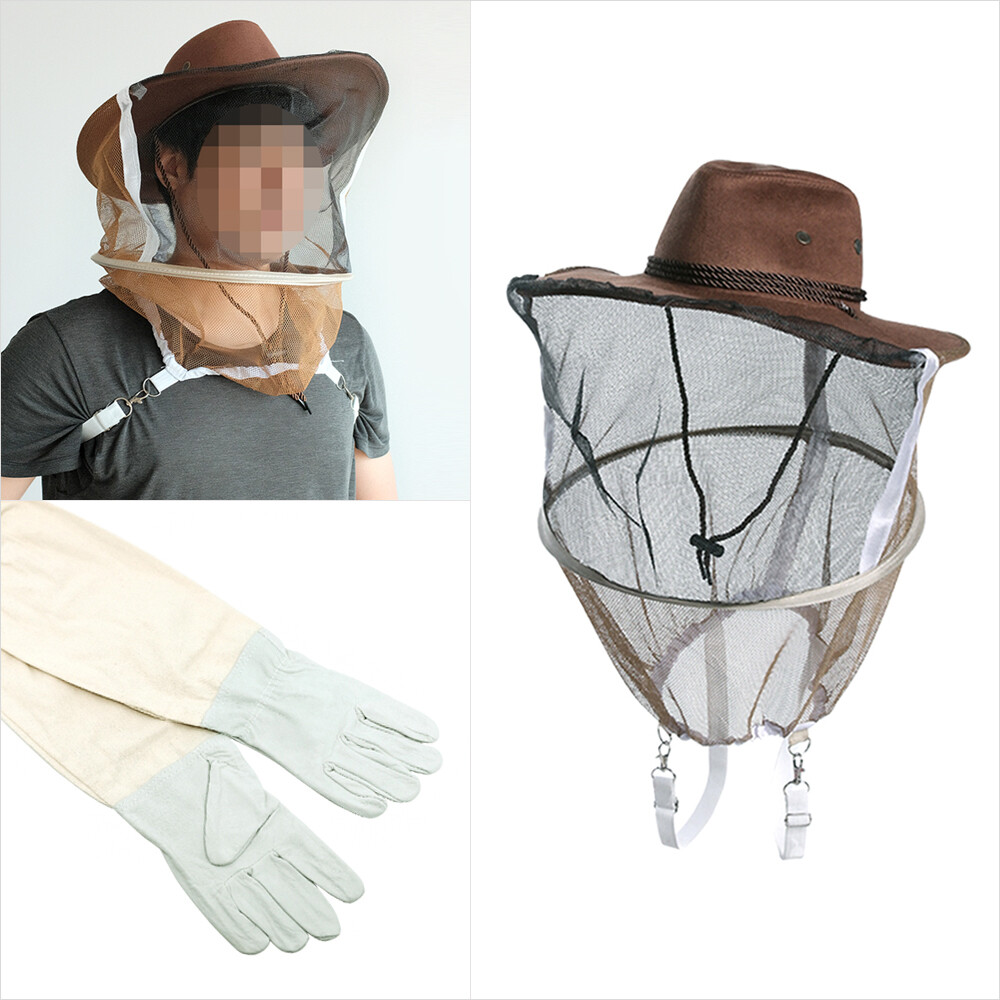 [오늘출발] 워니네 어깨걸이형 카우보이 양봉모자+양봉장갑 세트 벌초 해충 방충 벌망 무료배송