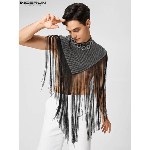 INCERUN 남성 불규칙한 조끼 술 패치 워크 터틀넥 민소매 캐주얼 망토 섹시한 스트리트 웨어 2023 패션 남