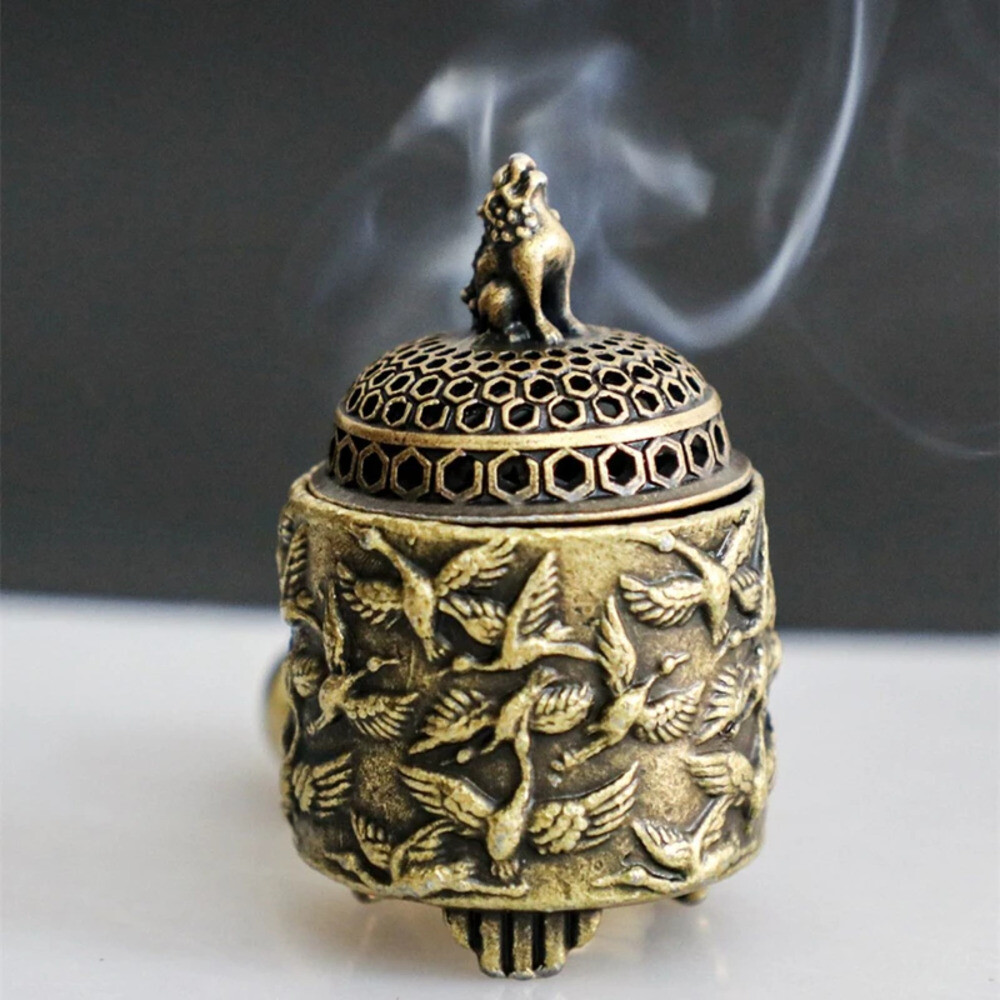 향로 순수 구리 앤티크 3 다리 아로마 테라피 스토브 DIY 가정용 실내 팬 향 와이어 버너 다도 장식