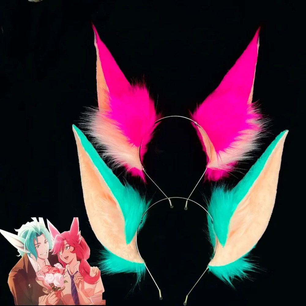 롤 코스튬 스타 가디언 Xayah Rakan 리그 오브 레전드 폭스 늑대 귀 모자 코스프레 소품 손으로 만든 사랑
