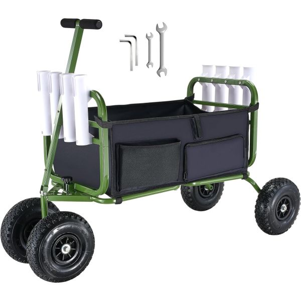 VEVOR 해변 낚시 카트 300파운드 적재 용량 접이식 물고기 및 해양 4개의 11인치 큰 바퀴 고무 풍선 타이어