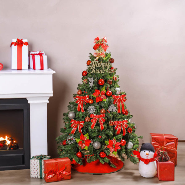 성탄절 트리 장식 풀세트 빨간리본 앵두 지네전구 조명 포함 1.5미터 중대형