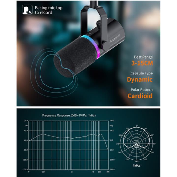 정시출고 무료배송 FEELWORLD PM1-XS XLR USB 다이내믹 마이크 팟캐스팅 녹음 게임 라이브 스트리밍용