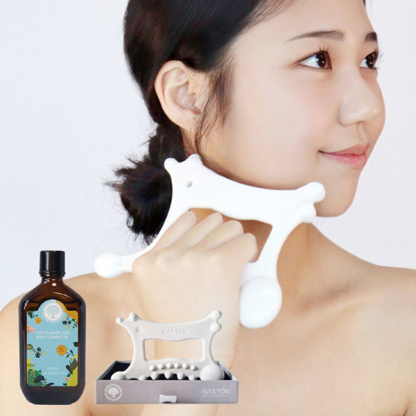 [오늘출발]게스통 게스통 세라믹 얼굴 괄사 마사지기+아로마 마사지 오일 100ml 도자기 림프 승모근 두피 런칭5주년 특별구성