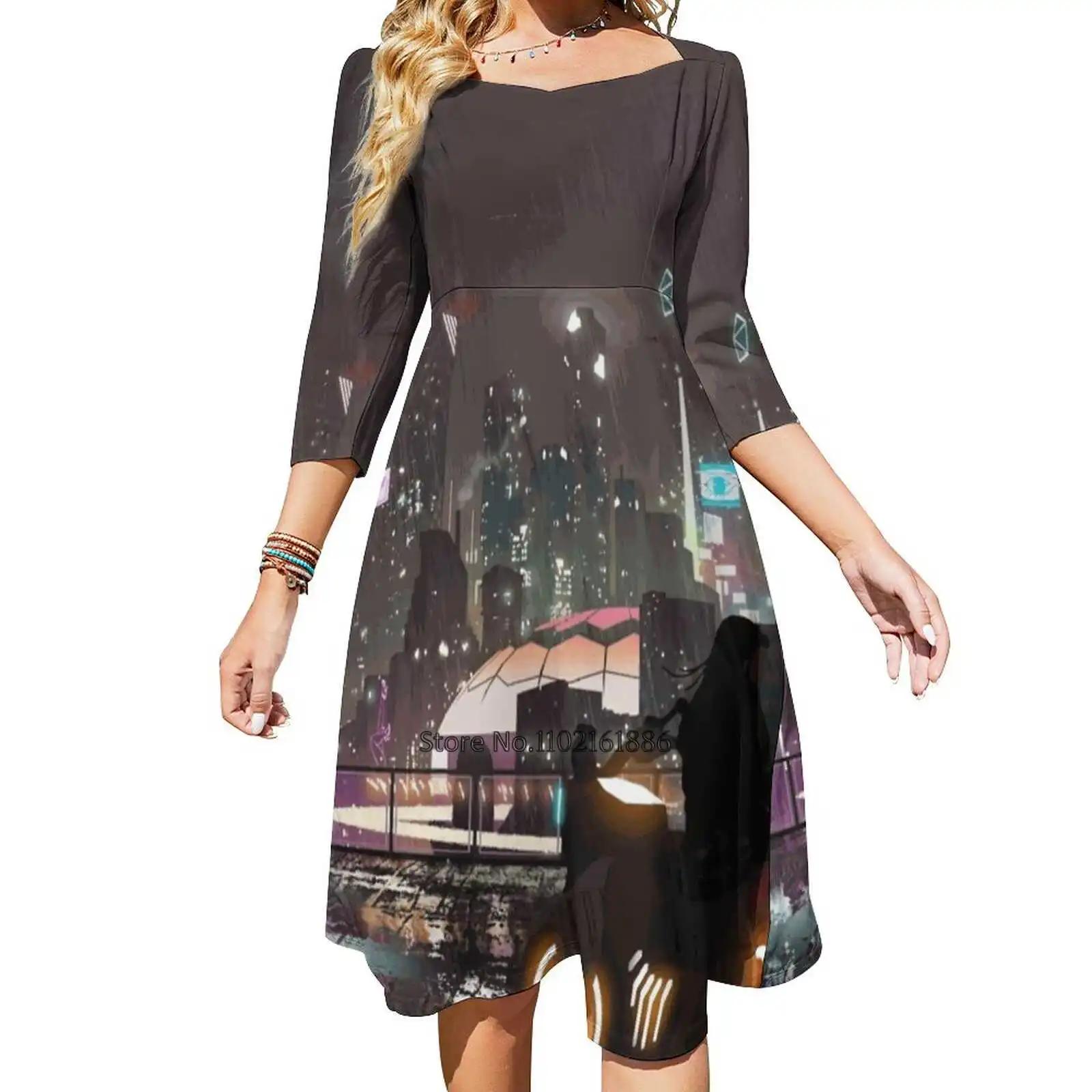 시티 백 레이싱 백리스 드레스 스퀘어 넥 우아한 허리 타이트