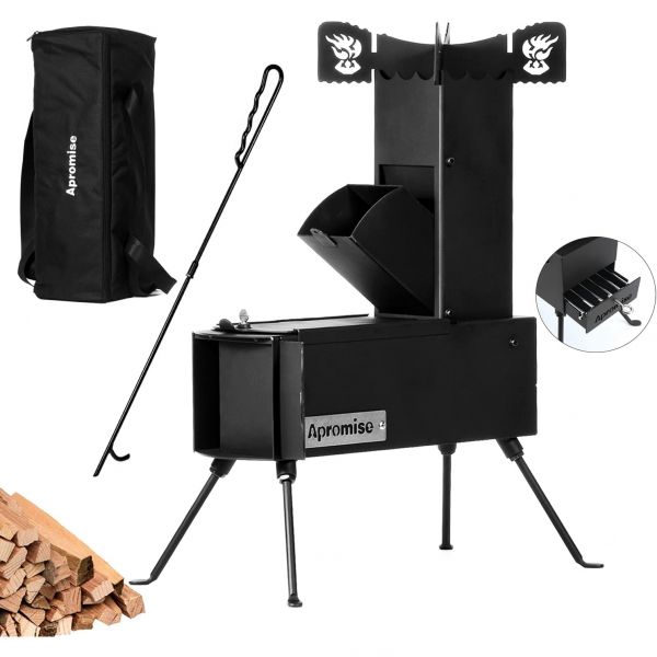 로켓 스토브 무료 휴대용 가방과 파이어 포커가 있는 목재 연소 | 요리 사냥 낚시 피크닉 캠핑 BBQ 접을 수