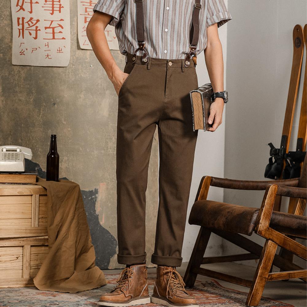남자멜빵바지 남성용 레트로 작업복 빈티지 루즈 캐주얼 영국식 브라운 멜빵 아메리칸 9점 바지