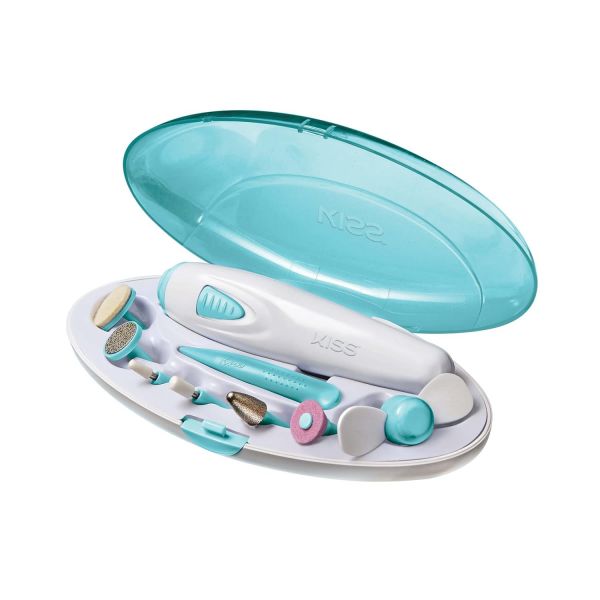 KISS 파워 파일 투 고 배터리 마니페디 툴 8개 부착 보관 케이스 모양 청결 폴리쉬 네일이 포함된 전문 네