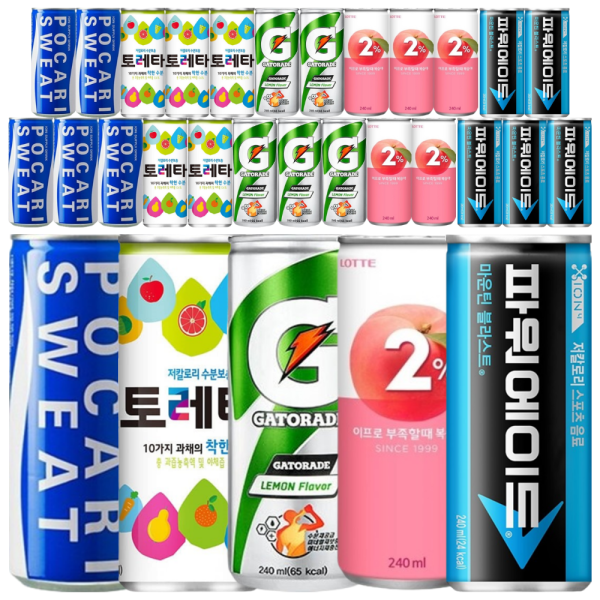 [오늘출발] 동아오츠카 이온음료세트 240ml 5종 6캔씩 / 포카리스웨트 + 파워에이드 + 이프로복숭아 + 게토레이 + 토레타 / 30캔