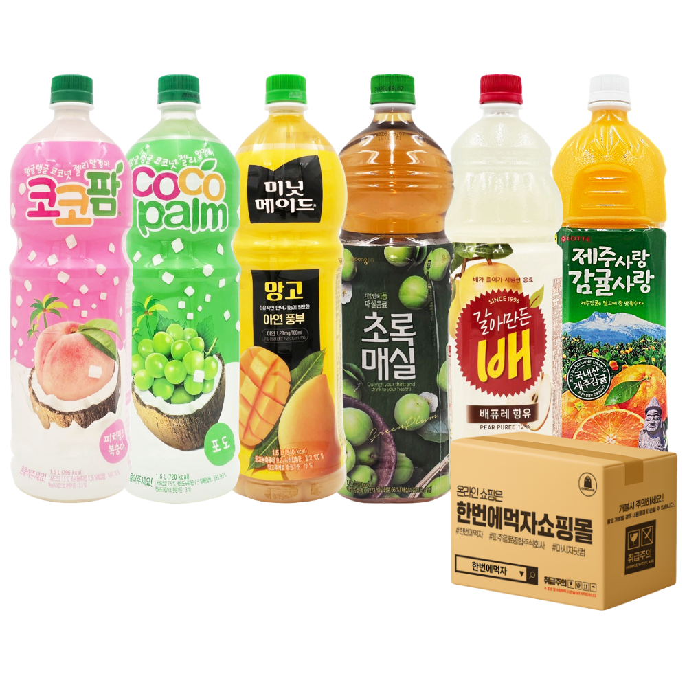 [오늘출발] 해태음료 과일음료 1.5L / 코코팜피치핑크 + 코코팜포도 + 망고주스 + 초록매실 + 갈아만든배 + 제주감귤 / 혼합6입