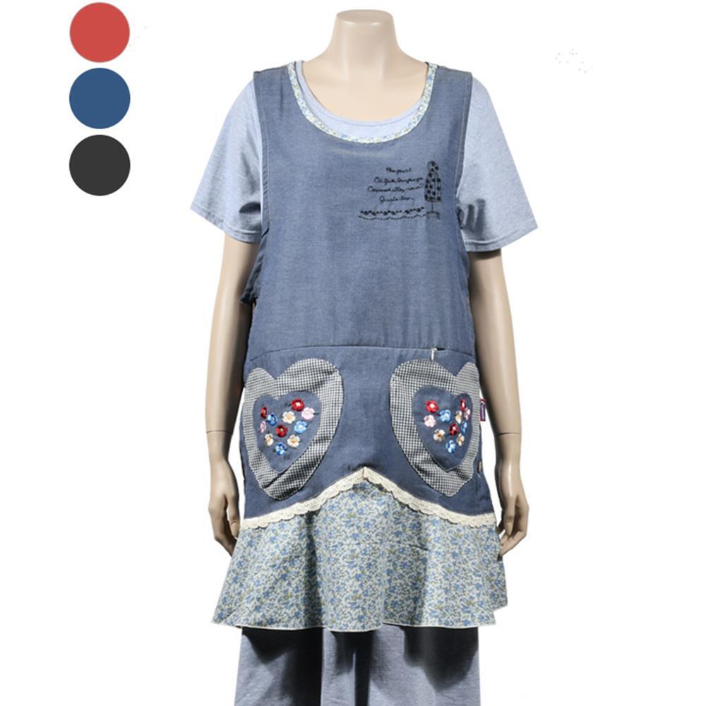 하단프릴 하트무늬 유치원 어린이집 앞치마 공예앞치마 바리스타복장 청소용 알바용