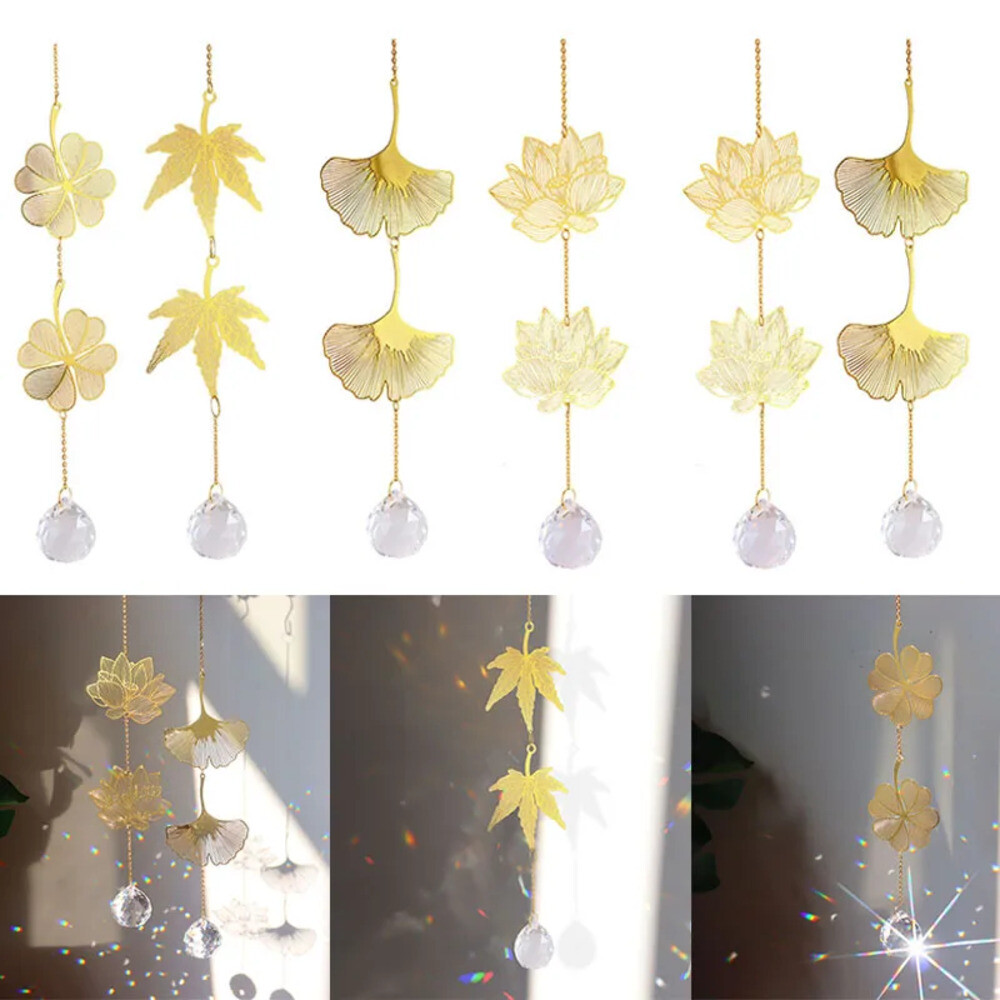 크리스탈 바람 차임 프리즘 로터스 은행 나무 네 잎 꿈 포수 커튼 종소리 장식 창