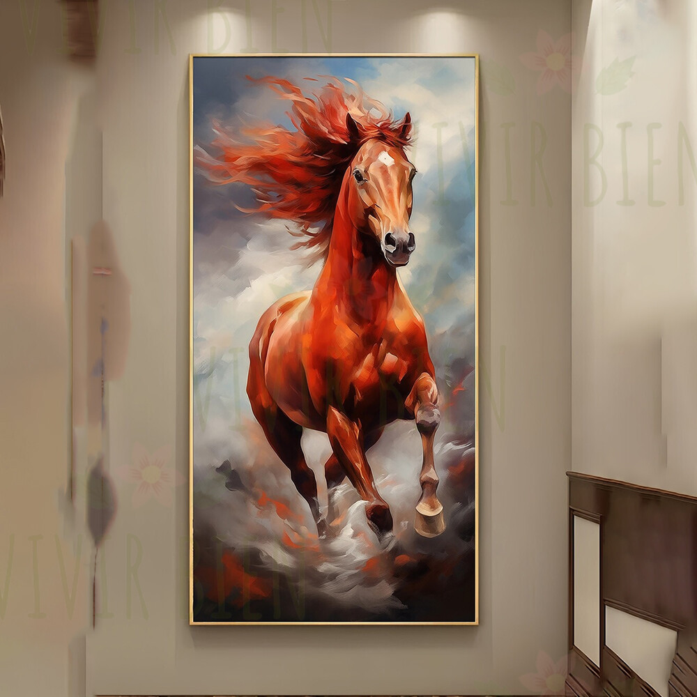 조명 큐빅 말 액자 붉은 적토마 달리는 말 풍수 그림 현관 벽 인테리어 장식 개업식 선물