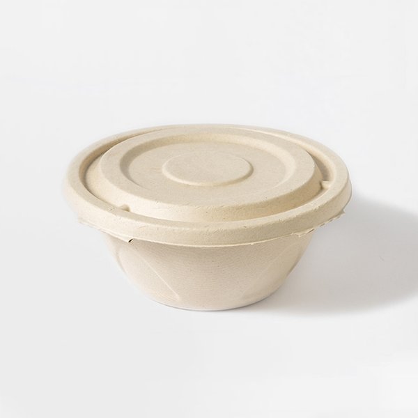 [삼신상사]해피팩 IG 친환경 원형 볼 밀짚 펄프 도시락 (대) 1000ml 500세트 /뚜껑포함