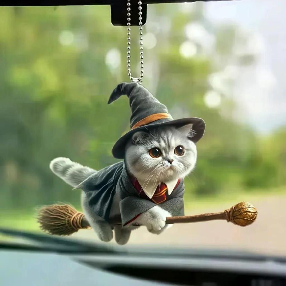 매직 플라잉 고양이 백미러 장식 키링 펜던트  배낭 키체인 홈 2D 아크릴 1 개