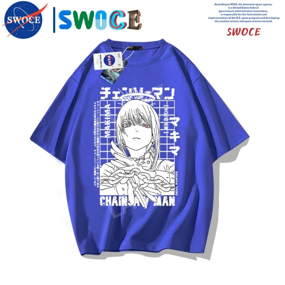 체인소맨 반팔 티셔츠 프린팅 씹덕티셔츠 오버핏 씹덕티 빈티지 티 힙합 마키마-E/3XL