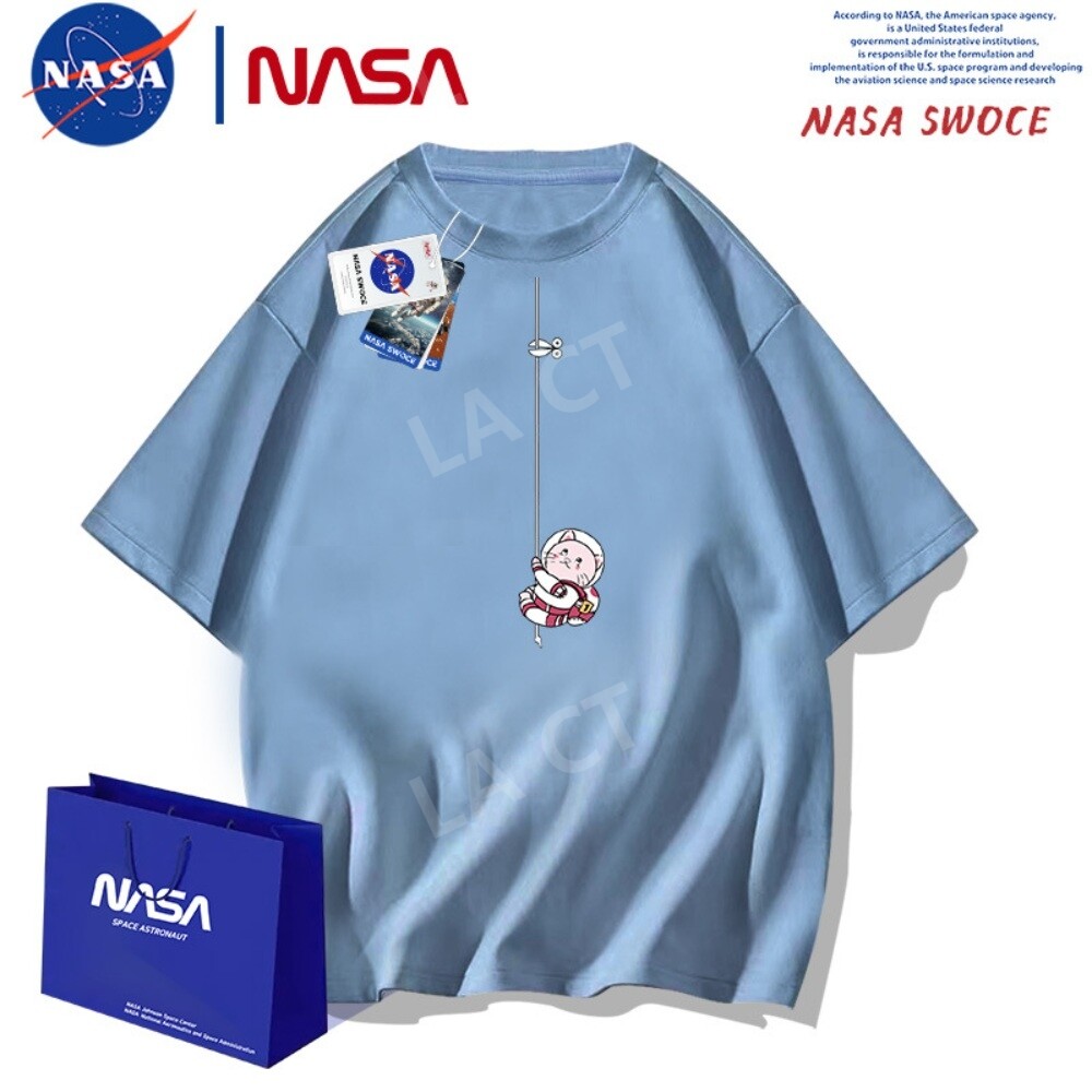 냥이 우주비행사 프린팅 반팔 티셔츠 씹덕티셔츠 오버핏 씹덕티 빈티지 티 힙합-F/XL