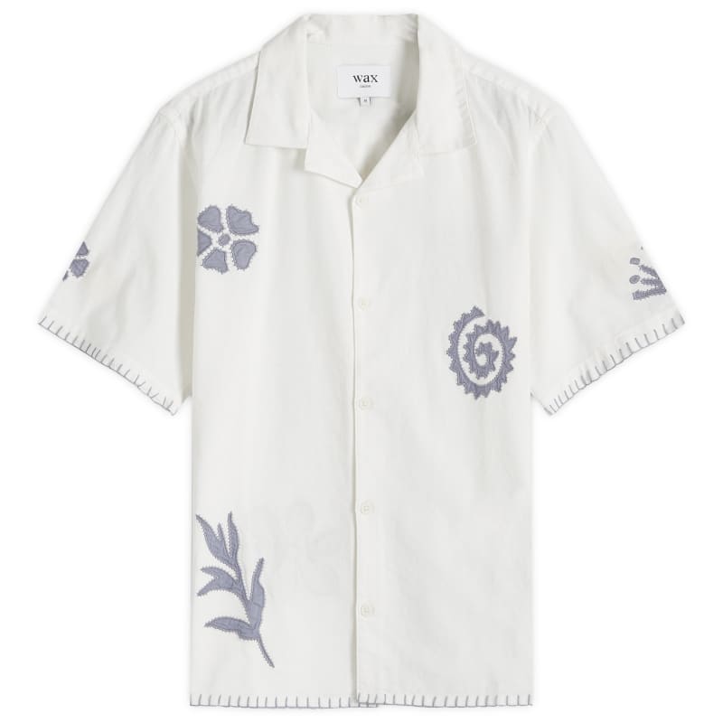 [해외] Wax London 왁스 런던 디드콧 두들 아플리케 베케이션 셔츠 - 에크루넥  블루 PW24-SSS-DID-BEK-EBL